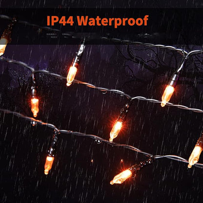 Orange LED Outdoor Halloween Lights, Halloween Decorations, 39 FT 100 LED Mini Lights with 8 Lighting Modes,Connectable String Light Plug in for Garden Patio Party Haunted House Ghost Holiday Decor