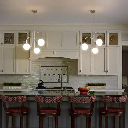 Modern 3 Light Brushed Nickel Chandelier Milk Glass Pendant Lights Kitchen Island White Globe Chandelier Light Fixture Silver Chandeliers for Dining Room