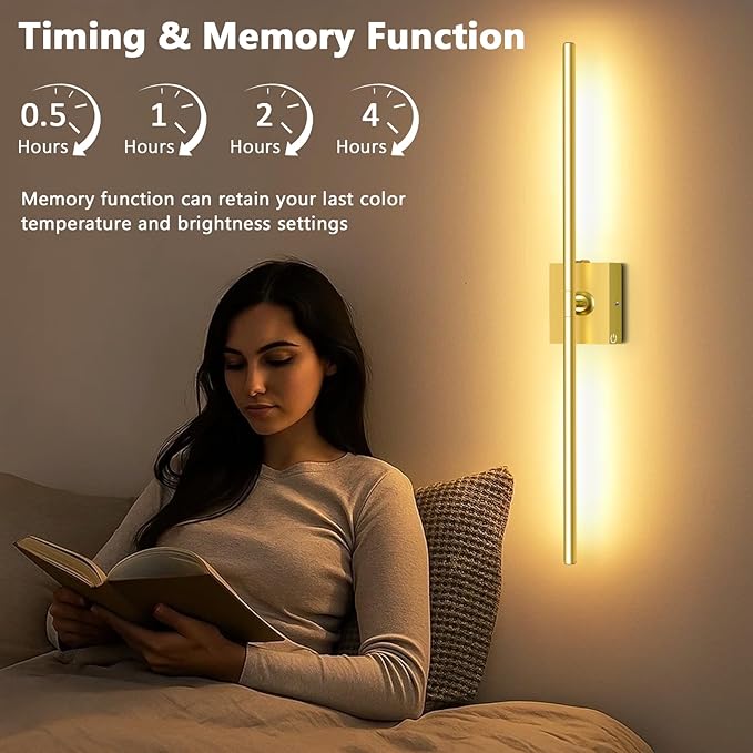 1 Pack Rechargeable Wall Sconce - Gold 10000mAh Battery Operated Wall Sconce with Remote and Touch, 31-inch LED Wireless Wall Light, 360° Rotate 4CCT Wall Scone Decor for TV, Bedroom, Living Room