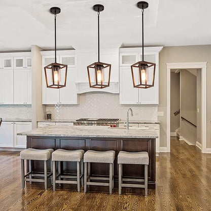 SGLfarmty Pendant Lights for Kitchen Island, 7 Inch Farmhouse Lantern Hanging Light with Clear Glass Shade, Adjustable Height Ceiling Light Fixture Fits Sloped Ceiling for Dining Room Bar Entryway