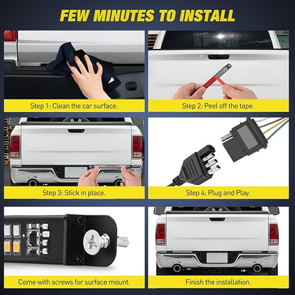 Nilight Truck Tailgate Light Strip 7 Inch Aluminum Frame Double Row 60 LED Red Running Brake Amber Sequential Turn Signals Strobe Lights Bar for Trailer Hitch Cargo Carrier Luggage Rack