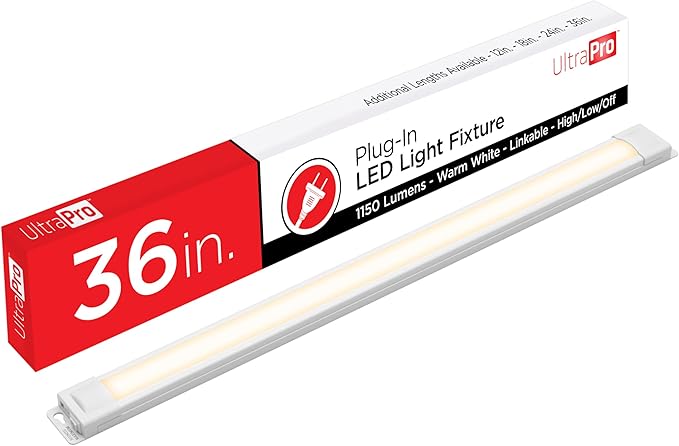 UltraPro 36 inch Plug-in Linkable Under Cabinet Lights, High/Low/Off, Warm White Light (2700K), LED Under Cabinet Lighting, Under Counter Lights for Kitchen, 44108