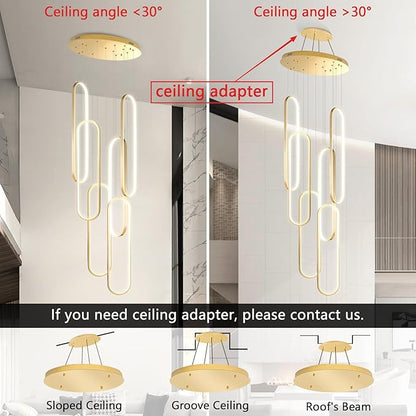 High Ceiling Long Chandelier for Staircase Modern LED Chandeliers for Dimmable Flush Mount High Villa Foyer 2700k-6000k