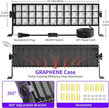 100W Black Light Bar IP66 Waterproof, LED Blacklight with Plug+Switch+6ft Cord, Outdoor Black lights, Light Up 1400 sq.ft, for Neon Glow Party Body Paint Fluorescent Poster Classroom Halloween, 3Pack