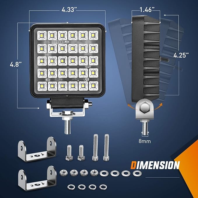 Nilight 4.3 Inch Square Utility LED Work Light W/Integrated Toggle Switch, 2PCS 60W 150° Flood Lamp for Offroad Heavy Equipment Vehicles Truck Tractor Golf Cart Boat ATV UTV