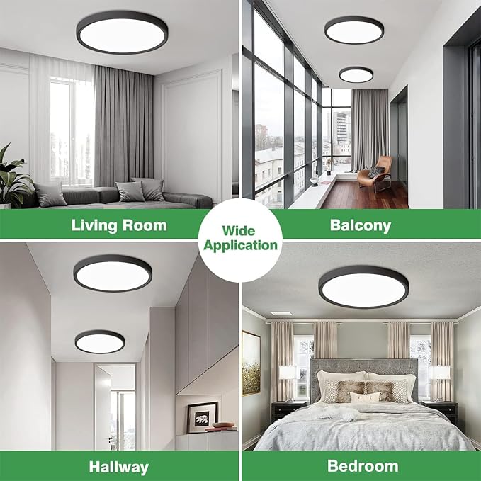 2 Pack 24 Inch Large LED Flush Mount Ceiling Light, 50W,5480LM, 3000K/4000K/6000K CCT Selectable,Black Round Flat Panel Low Profile Ceiling Light Fixtures for Hallway, Kitchen, Bedroom, Laundry Room