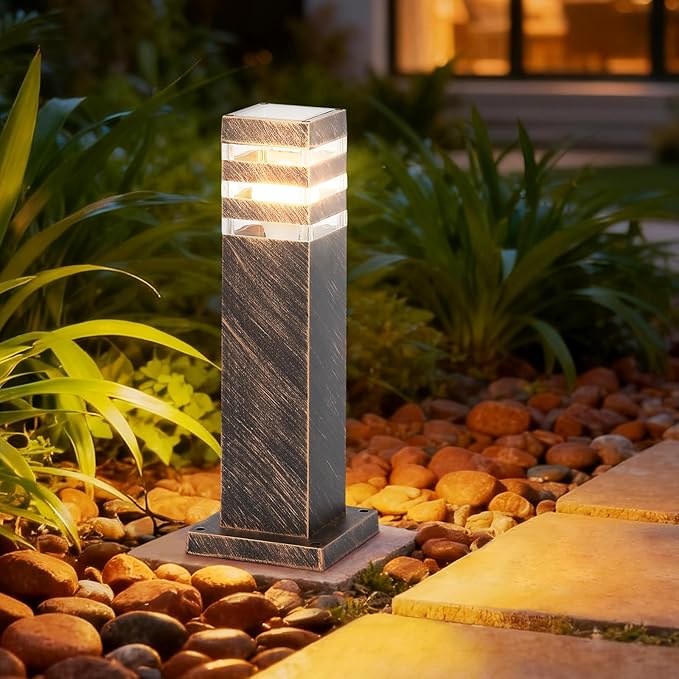 SLAWA 15In Pathway Lights Bronze E26 Outdoor Landscape Path Lights Die-Casted Aluminum Walkway Lights Modern Landscape Sideway Lighting IP65 Waterproof Patio Porch Exterior Floor Lamp with Bulbs