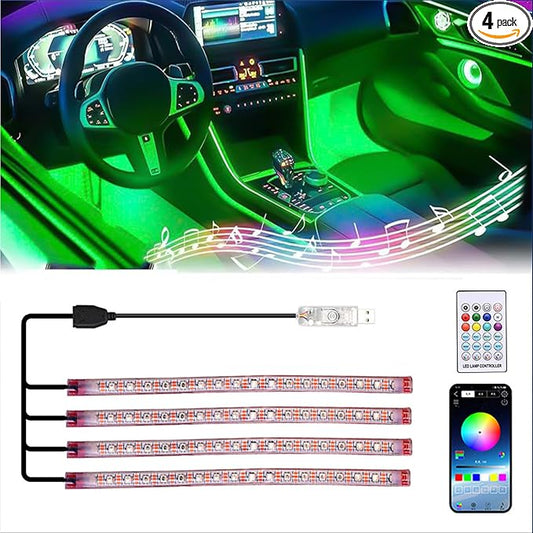 Car Interior LED Lights, Smart Car Lights with App Control, RGB Inside Car Lights with DIY Mode and Music Mode, 2 Lines Design LED Lights for Cars with Car Charger, DC 5V