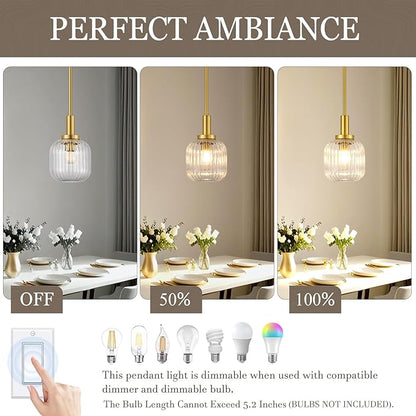 Brushed Gold Pendant Lights Kitchen Island, 1-Light 5.9" Modern Glass Pendant Light with Clear Glass and Rods, Mini Hanging Lighting for Kitchen Sink Bathroom Bedroom, OS-YQ7749-1PBG