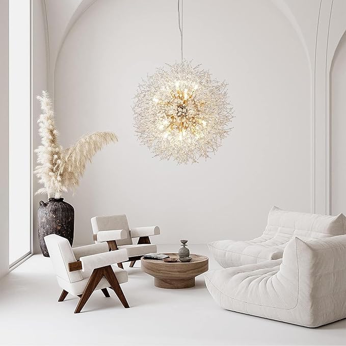 Modern Sputnik Chandelier, 16 Lights Dandelion Crystal Chandelier, Gold Firework Chandelier Pendant Light Fixture for Foyer Living Room Bedroom