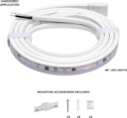 Maxxima 48 in. Hardwired LED Under Cabinet Strip Light, 1840 Lumens, 3000K Warm White, Kitchen and Living Room 120V White Cove Lighting, No Power Supply Needed