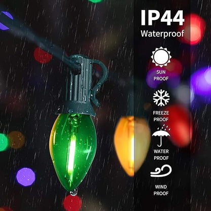 C7 Christmas String Lights 25Ft LED Outdoor Christmas Lights with 27 Clear Multicolor LED Bulbs(2 Spare), Vintage Colorful String Lights for Garden Wedding Party Xmas Decoration