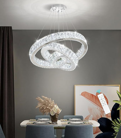 Modern Crystal Chandelier 36W Dimmable LED Ceiling Light Fixture with Remote Luxury Adjustable Pendant Light for Living Room Dining Room Silver