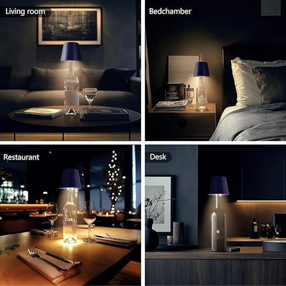 2 Pack Wireless Bottle Lamp,3 Color Rechargeable Wine Bottle Lights for Bars Restaurants (Dark Blue,2pcs)