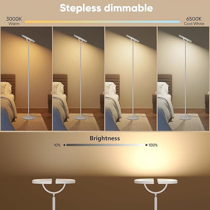 【Upgraded】Modern LED Floor Lamp - 30W Super Bright Standing Lamp, 350° Rotating Reading Floor Lamp with Remote Control, 3000K-6500K Stepless Dimmable, Tall Floor Lamp for Living Room, Bedroom, Office