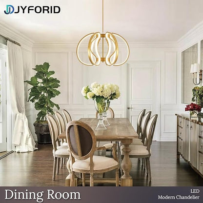 Modern Gold Chandelier with Remote Control, 69W 3-Color Temperature Dimmable LED Chandelier for Dining Room, Hanging Adjustable Pendant Light for Living Room Kitchen Foyer Entryway