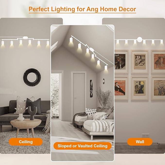 Track Lighting Plug in, LED Track Lighting Fixtures Ceiling Kit, White 6-Light Ceiling Light Plug-in, Wall Light with 14.8ft Power Cord, Rotatable Kitchen Spotlight for Bedroom(GU10 Socket, NO Bulb)