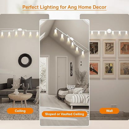 Track Lighting Plug in, LED Track Lighting Fixtures Ceiling Kit, White 6-Light Ceiling Light Plug-in, Wall Light with 14.8ft Power Cord, Rotatable Kitchen Spotlight for Bedroom(GU10 Socket, NO Bulb)