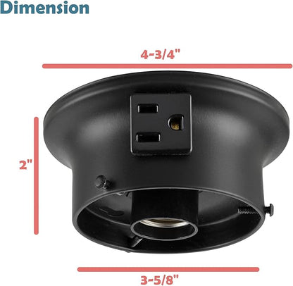 Aspen Creative 22103-01-1, Flush Mount Ceiling Fixture Shade Holder Kit with Outlet in Matte Black Finish 3-5/8" Fitter, 4-3/4" Diameter x 2" Height