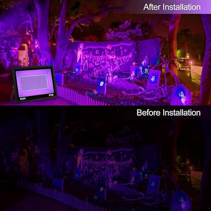200W IP66 Blacklight Flood Light for Party + 10ft Cable, Waterproof Outdoor LED for Glow in The Dark, Blacklight Party, Christmas, Birthday, Dance, 2 Pack