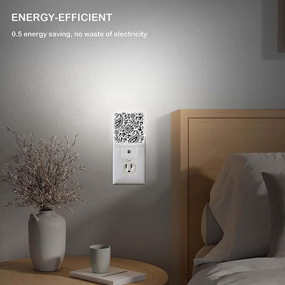 LED Night Light Lamp with Smart Sensor Dusk to Dawn Sensor,Paisley Black White Night Light Daylight White,0.5W Plug-into Wall for Adults,Bedroom,Bathroom,Hallway,Kitchen