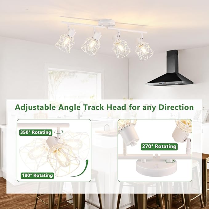 Baocuz 4-Lights Kitchen Light Fixtures Ceiling Mount, Adjustable Multi-Directional White Flush Mount Ceiling Light Fixture with Metal Cage, Modern Spot Ceiling Lamp for Hallway, Dining Room, Bedroom