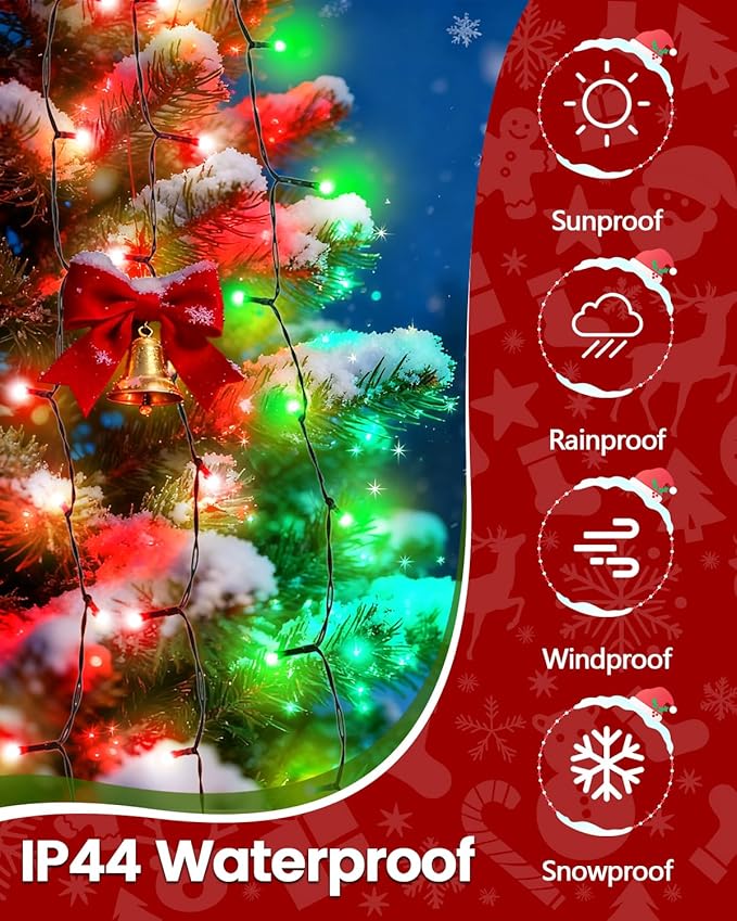 2025 New Christmas Tree Lights Indoor with Voice Control & Remote | 448LED Waterfall Tree Topper Lights with 12 Modes & Timer, 7FT x 16 Lines Cascading Twinkle Lights for 7FT Xmas Decor(Red Green)