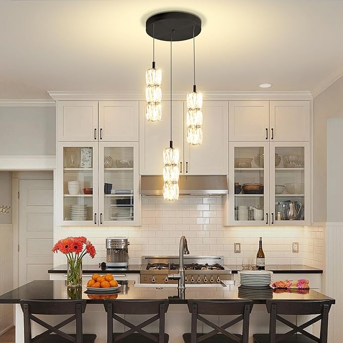 ykolupty Pendant Lights Kitchen Island 3-Lights Pendant Chandelier for Dining Room Hallway Stairwell,LED Dimmable 2700K-6000K