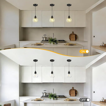 Pendant Lights Kitchen Island, Black Pendant Light with Glass Lampshade, 71 Inch Adjustable Hanging Lamp for Kitchen Living Room, Modern Farmhouse Industrial Ceiling Lighting Fixture(E26 Base,No Bulb)