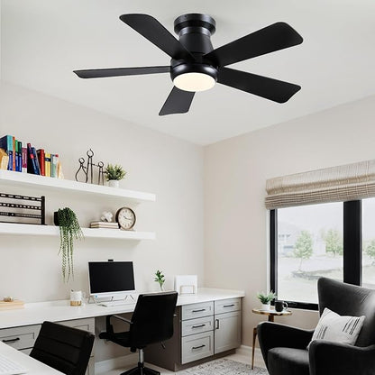 Ceiling Fan with Light, 40" Black Flush Mount Ceiling Fans with Remote Control,3CCT Dimmable LED, ABS 5-Fan Blades,Reversible Motor,Quiet Low Profile Indoor fandeliers for Bedroom Living Room