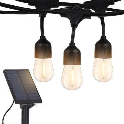 Brightech Ambience Pro 27 Ft Solar Powered Outdoor String Lights - Commercial Grade Waterproof Patio Lights with Edison Bulbs, Shatterproof LED String Lights for Patio - 1W, Warm White, 12 Bulbs