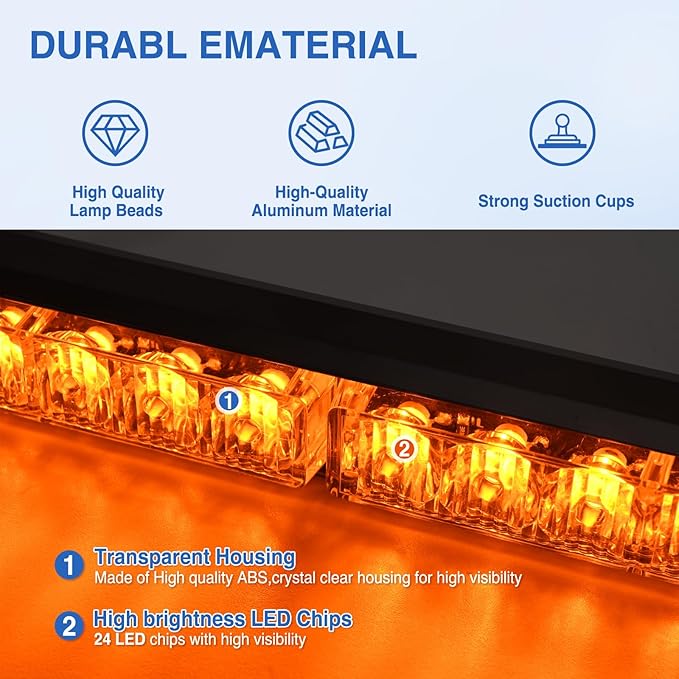 Nilight 24LED Emergency Strobe Traffic Advisor Light Bar 2 in 1 Amber Dash Warning Safety Flashing Lights Front/Rear Windshield Construction Lights for Trucks Cars Plow Police Firefighter Vehicles