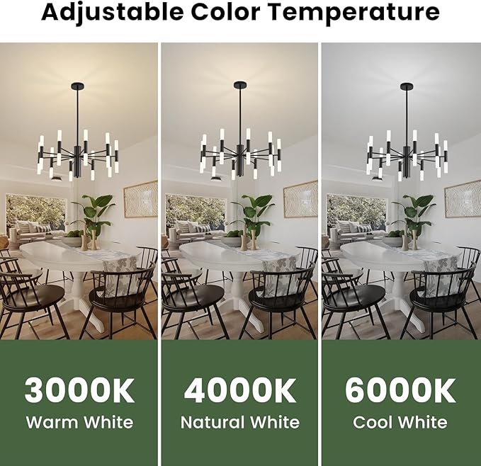Modern Matte Black Chandelier 20-Light, Mid Century Sputnik Chandeliers with Acrylic Shades, 26.7" Candle Chandeliers for Dinging Room, High Ceilings, Living Room, Foyer, Entryway, G9 Base