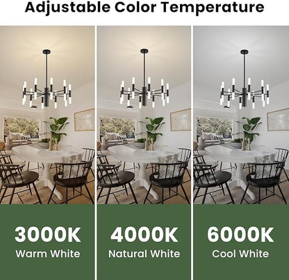 Modern Matte Black Chandelier 20-Light, Mid Century Sputnik Chandeliers with Acrylic Shades, 26.7" Candle Chandeliers for Dinging Room, High Ceilings, Living Room, Foyer, Entryway, G9 Base