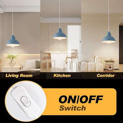 Plug in Pendant Light, 15FT Hanging Lights, On/Off Switch, Industrial Pendant Light with Plug in Cord, Metal Hanging Lamps for Living Room, Kitchen, Dining Room Blue
