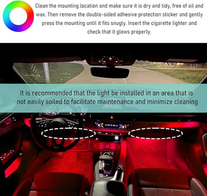 Yourkar Car LED Strip Light, 24 LED Interior Under Dash Atmosphere Lights with Cigarette Lighter, Vehicle Decor Lamp Ambient Night Light Strip Lighting, Universal Car Accessories (Red)