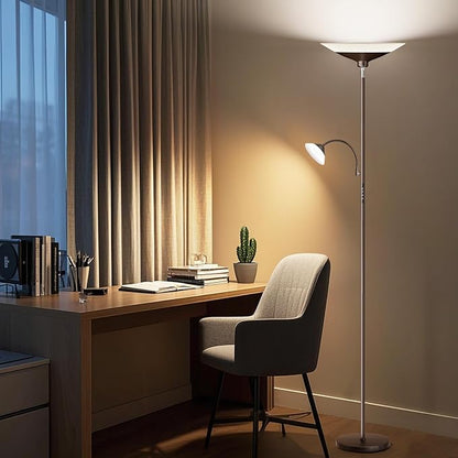 SIBRILLE Brown Torchiere LED Floor Lamp - 72" Rotating Standing Lamp with Remote, 34W Dimmable Floor Light with Color Changing, Tall Bright Corner Lamp for Reading Living Room Bedroom Office