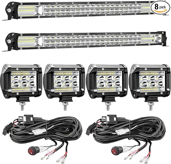 LED Light Bar Kit for Truck, (2) 26 Inch Slim Light Bars, (4) 4 Inch LED Pods, (2) 24V Wiring Harness, Waterproof Off Road Work Lights Fog Lights for ATV UTV Tractor Driving Lighting