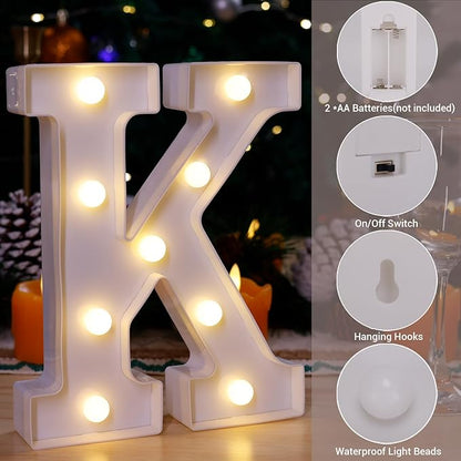LED Marquee Sign Light Up Letters, Alphabet Light Up Letters Sign, Battery Powered LED Letter Lights for Night Light, Wedding, Birthday, Party, Christmas or Home Decor (Letter K)