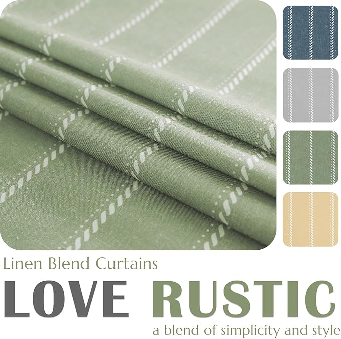 jinchan Nautical Striped Linen Kitchen Curtains 36 Inches Farmhouse Tier Cafe Curtains for Living Room Bathroom Laundry RV Rustic Half Window Light Filtering 2 Panels Green