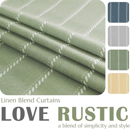 jinchan Nautical Striped Linen Kitchen Curtains 36 Inches Farmhouse Tier Cafe Curtains for Living Room Bathroom Laundry RV Rustic Half Window Light Filtering 2 Panels Green