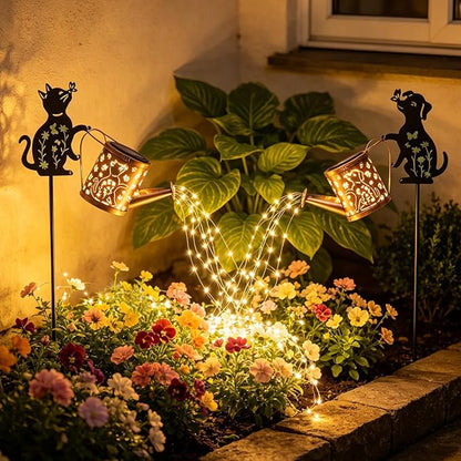 Outdoor Solar Dog Garden Decorative,Solar Watering Can with Light, Featuring Metal Dog Statue Silhouette Stake, Day Gift for Women, for Outside Landscapes,Lawn, Path Decoration