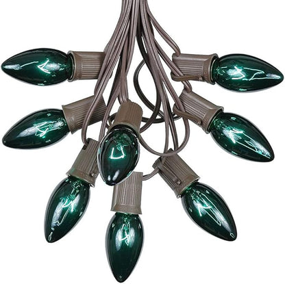 Novelty Lights C9 Green Christmas String Light Set - Outdoor Christmas Light String - Hanging Christmas Lights - Roofline Light String - Outdoor Patio String Lights - Brown Wire - 25 Foot