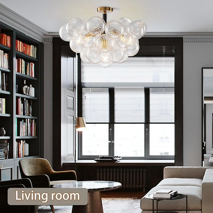 Bubble Ball Semi Flush Mount Ceiling Light Fixture, 24" Bubble Chandelier, Modern Hand Blown Glass Chandelier for Bedroom, Living Room, Dining Room (24” Black Ceiling Light)