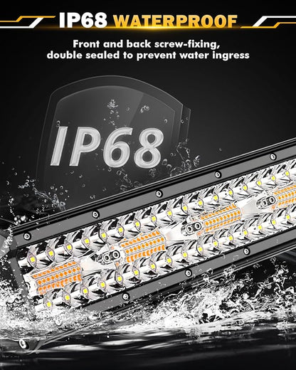 Auxbeam 20 Inch 420W LED Light Bar, 6 Modes Strobe Amber Lights Yellow Fog Light Dual Color Spot Flood Offroad Driving Lights, Memory Function LED Work Lights for Truck Car ATV