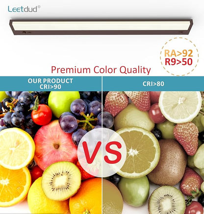 Leetdud Under Cabinet Lighting Plug in or Hardwired Built-in Dimmer, 32 Inch 16W, 5CCT 2700/3000/3500/4000/5000K, Linkable Counter Lights for Kitchen, ETL Dimmable LED Light Fixture, Bronze