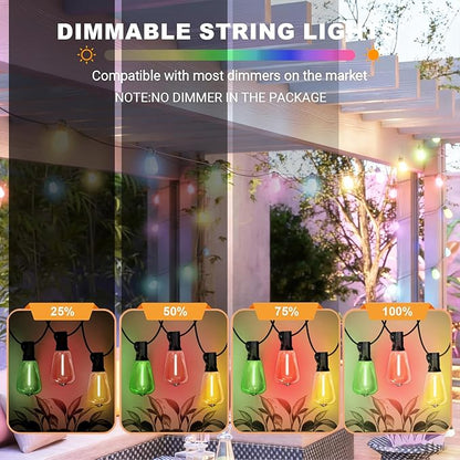 LAMPHOME 26FT Outdoor String Lights, ST38 LED Edison Patio Lights with 12+1 Multicolor Bulbs, Connectable & Dimmable Hanging Lights for Easter, Backyard, Porch & Outside Decor