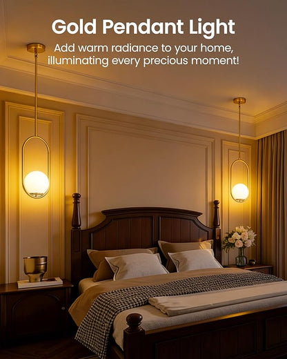 Yunnix Pendant Lights Kitchen Island, Pendant Light Fixtures, Modern Gold Globe Glass Pendant Lighting, Brass Mid Century Chandelier One Light for Bathroom Bedroom Dining Room(Bulb Not Included)