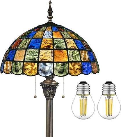 Tiffany Floor Lamp,Crystal Square Style Stained Glass Floor Lamp,Tiffany Style Standing Lamp W16H70 Inch Antique Pole for Living Room, Study,Office Lighting and Reading,Zipper Switch Control
