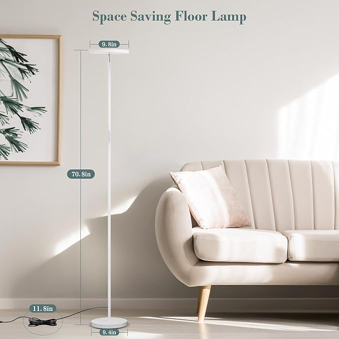 OHLUX Floor Lamps for Living Room, Bright LED Standing Lamp with Remote, Modern Color Changing Tall Lamp with Stepless Dimming, 69" Corner Floor Lamp for Bedroom, Office, White